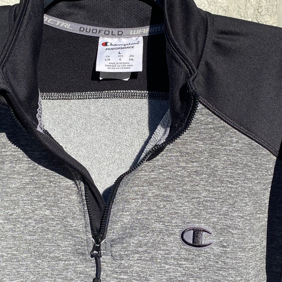 Champion sweatshirt performance Duofold Warm 1/4 zip gray black Large - Picture 5 of 12